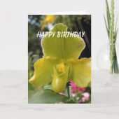Carte orchidée jaune vert fleurs joyeux anniversaire (Devant)