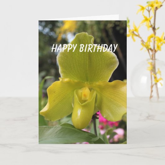 Carte orchidée jaune vert fleurs joyeux anniversaire (Fleur jaune)