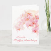 Carte Orchidée rose Aquarelle Fleur Anniversaire (Devant)