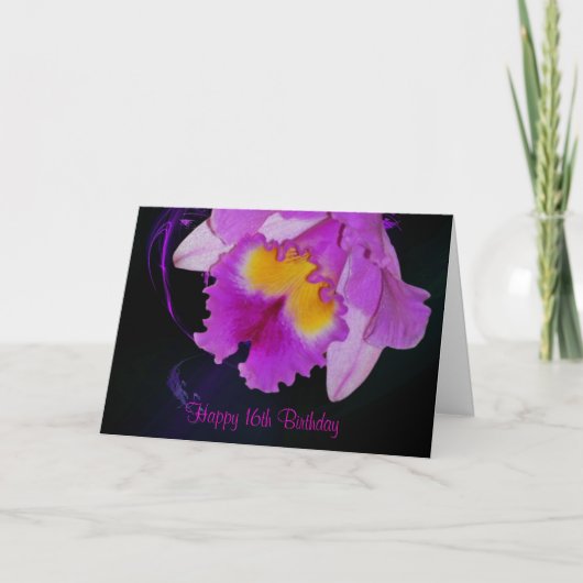 Carte Orchidée violette 16e anniversaire heureux (Devant)
