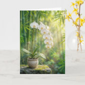 Carte Orchidées blanches et bambou pour condoléances (Fleur jaune)