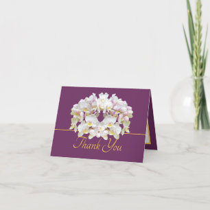 Carte Orchidées blanches violettes or chic Bouquet Merci