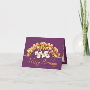 Carte Orchidées Bouquet d'or violet Lys Joyeux anniversa