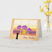 Carte orchidées d'anniversaire dans le vase (Fleur jaune)