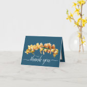 Carte Orchidées jaunes oranges Merci Arrière - plan cyan (Fleur jaune)
