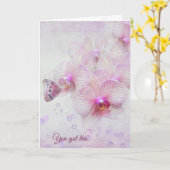 Carte Orchidées roses et papillon pensent à vous (Fleur jaune)