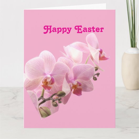 Carte Orchidées roses “Joyeuses Pâques” (Devant)