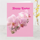 Carte Orchidées roses “Joyeuses Pâques” (Fleur jaune)