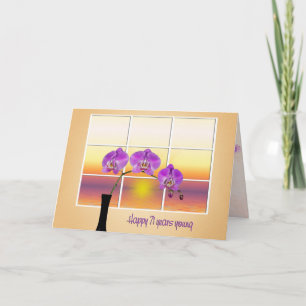 Carte Orchidées roses pour 71e anniversaire dans la fenê