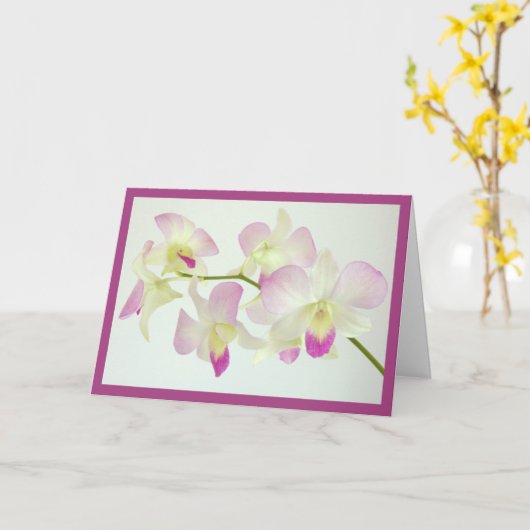 Carte Orchidées sur fond blanc, Joyeux Anniversaire ! (Fleur jaune)