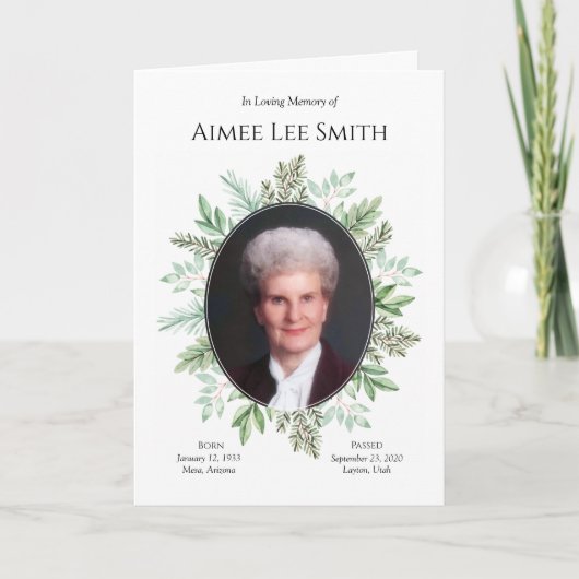Carte Order of Service | Greenery Funeral Program (Devant)