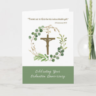 Carte Ordination Anniversaire Verdure Wreath Crucifix