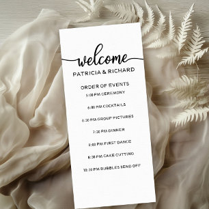 Carte Ordre des Événements de Mariage Chic Noir et Blanc