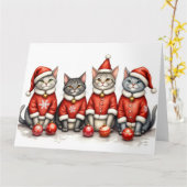 Carte Oriental Blue Cat Christmas Dress Santa Hat (Fleur jaune)