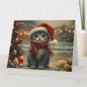 Carte Oriental Blue Cat Christmas Plage Vintage (Devant)
