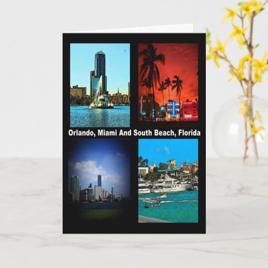 Carte Orlando Miami South Beach Floride Collage Annivers (Fleur jaune)