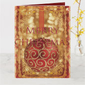 Carte ORNAMENT SPARKLING OR RED FRAME Vacances (Fleur jaune)