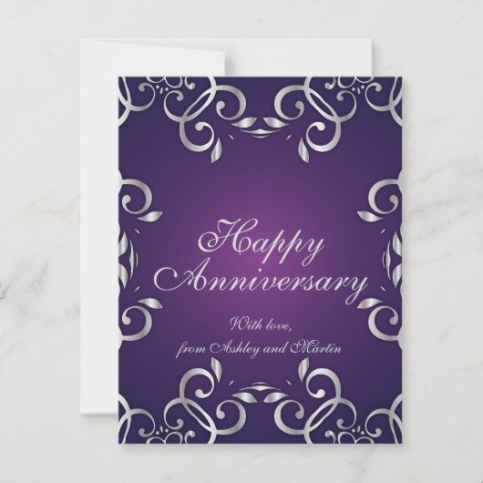 Carte Ornat Élégant Argent Et Violet Joyeux Anniversaire (Devant)
