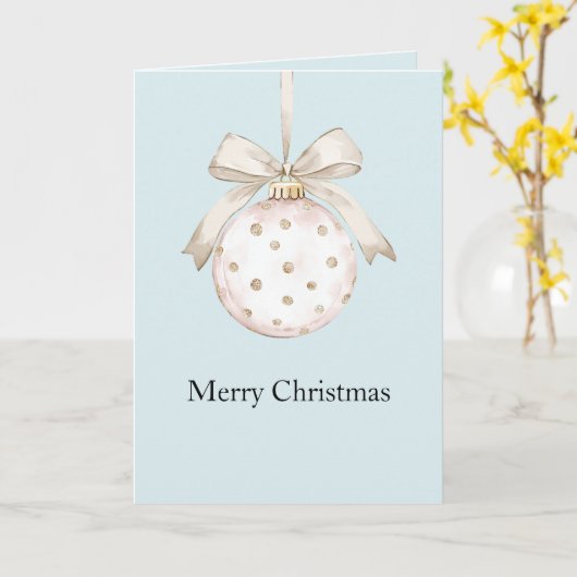 Carte Ornement de Noël à nœud à points blancs Blue Chic (Fleur jaune)