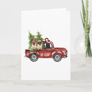 Carte Ornement de Noël de voiture de Pug drôle d'arbre d