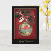 Carte ornement de Noël d'or avec la bible et la (Fleur jaune)