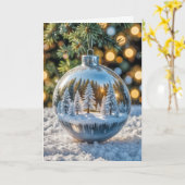 Carte Ornement de Noël en argent et en verre (Fleur jaune)