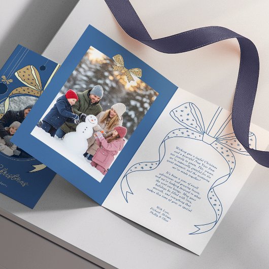 Carte Ornement de Noël unique Bow en ruban deux photos
