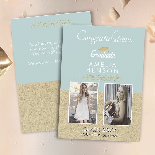 Carte Ornement d'or rustique Diplôme 2 Photo Graduate