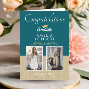 Carte Ornement d'or rustique Diplôme 2 Photo Graduate