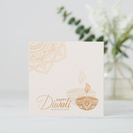 Carte Ornement en or Rose minimal Happy Diwali (Debout devant)