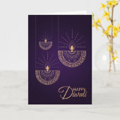 Carte Ornement en or violet et Rose Happy Diwali (Fleur jaune)