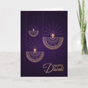 Carte Ornement en or violet et Rose Happy Diwali