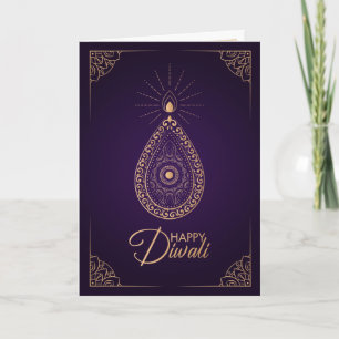 Carte Ornement en or violet et Rose Happy Diwali