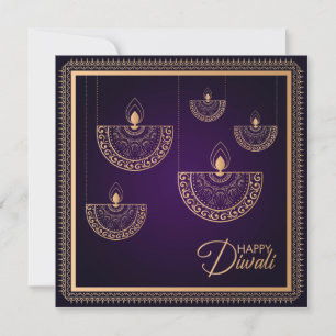 Carte Ornement en or violet et Rose Happy Diwali 