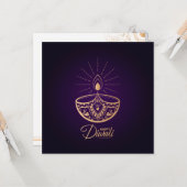 Carte Ornement en or violet et Rose Happy Diwali (Devant/Arrière en situation)