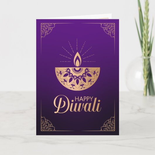 Carte Ornement en or violet et Rose Happy Diwali Card (Devant)