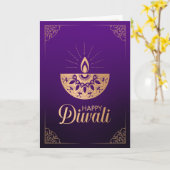 Carte Ornement en or violet et Rose Happy Diwali Card (Fleur jaune)