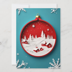 Carte 🌨️ Ornement en Papier Hiver Bleu Village de Noël