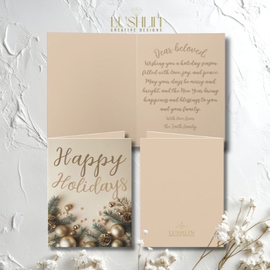 Carte Ornement Or Vacances de Noël