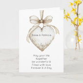 Carte Ornements de mariage coeurs gris crème chic (Fleur jaune)