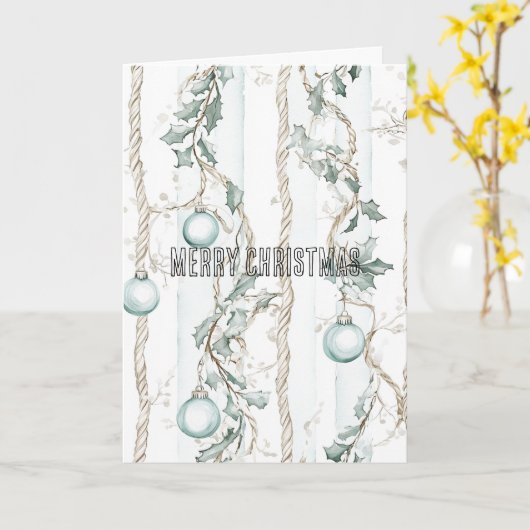 Carte Ornements de Noël Bleu Chic (Fleur jaune)