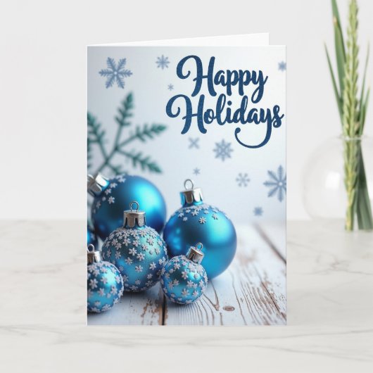 Carte Ornements de Noël bleus Joyeuses Fêtes (Devant)