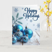 Carte Ornements de Noël bleus Joyeuses Fêtes (Fleur jaune)