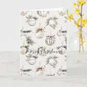Carte Ornements de Noël Crème Chic (Fleur jaune)