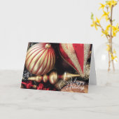 Carte Ornements de Noël de Noël Rouge et Or (Fleur jaune)