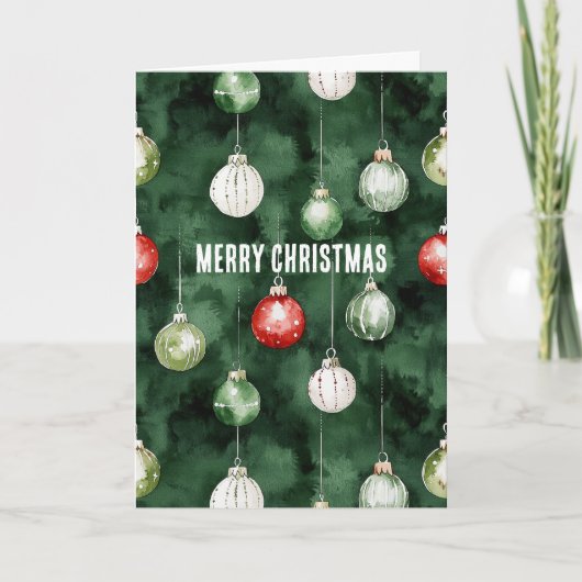 Carte Ornements verts rouges de Noël (Devant)