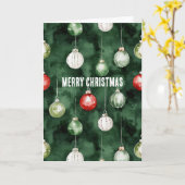 Carte Ornements verts rouges de Noël (Fleur jaune)