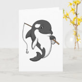 Carte Orque pêcheur avec canne à pêche (Fleur jaune)