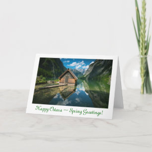 Carte Ostara Spring Solstice avec maison de lac cabine