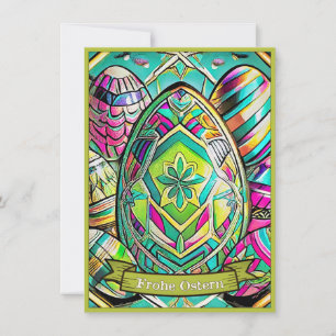 Carte Ostermotiv farbiger Cartoon mit Ostéréier 13553